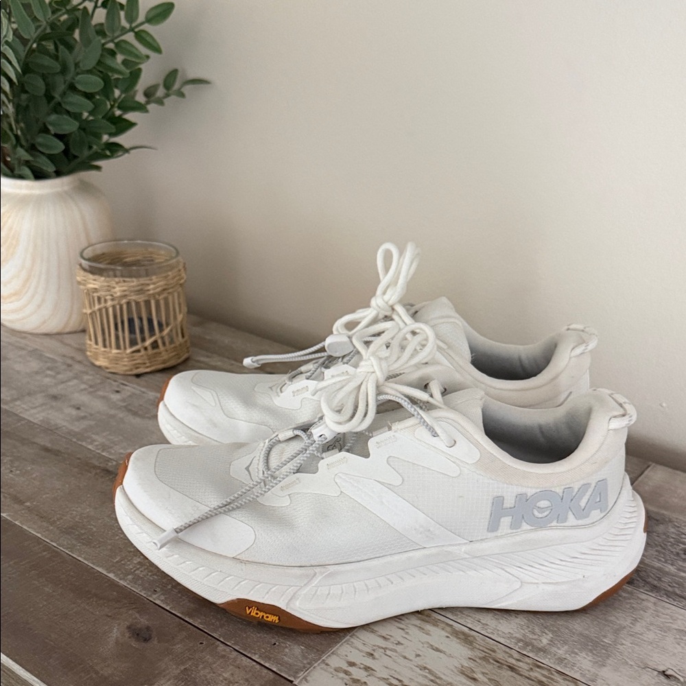 Hoka White and Gray Athletic Shoes